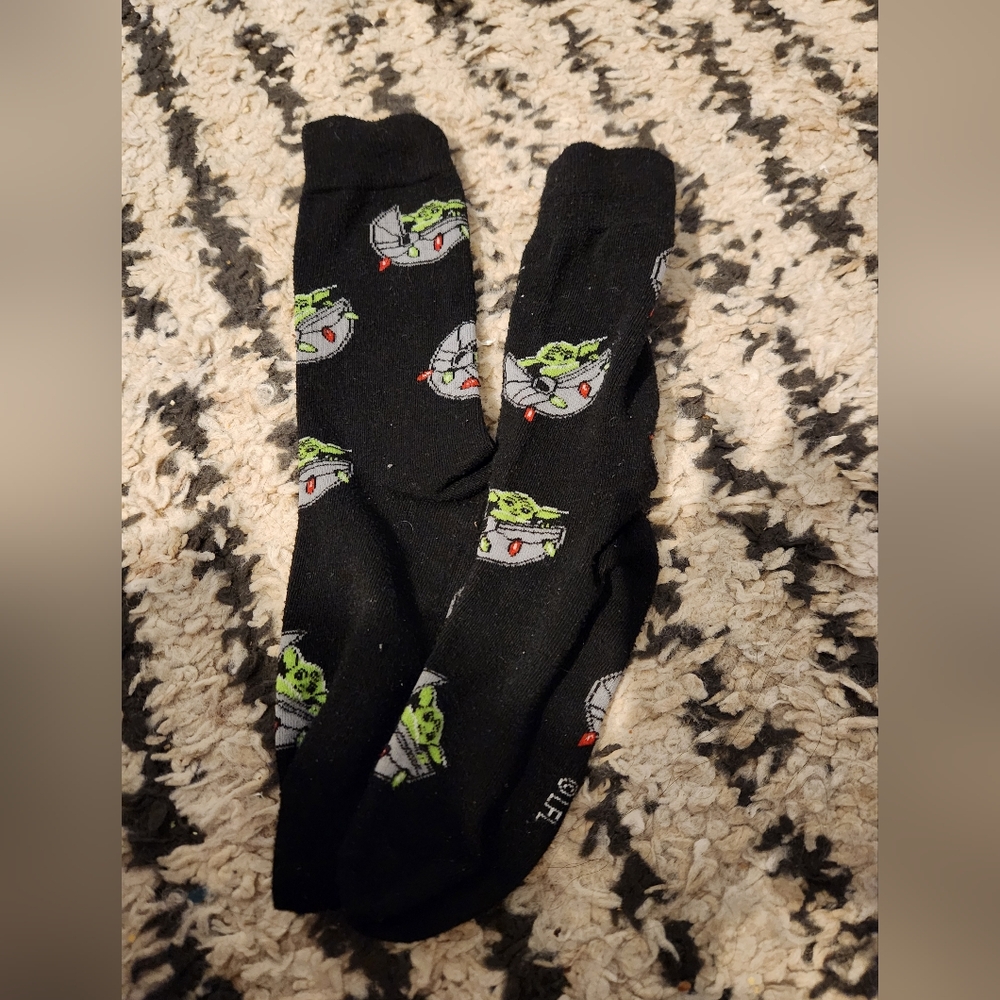 Black Socks with Green and Gray Pattern‎
